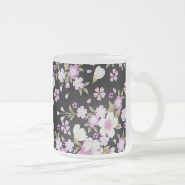 Taza De Cristal Esmerilado Flores rosadas en cascada (Derecha)