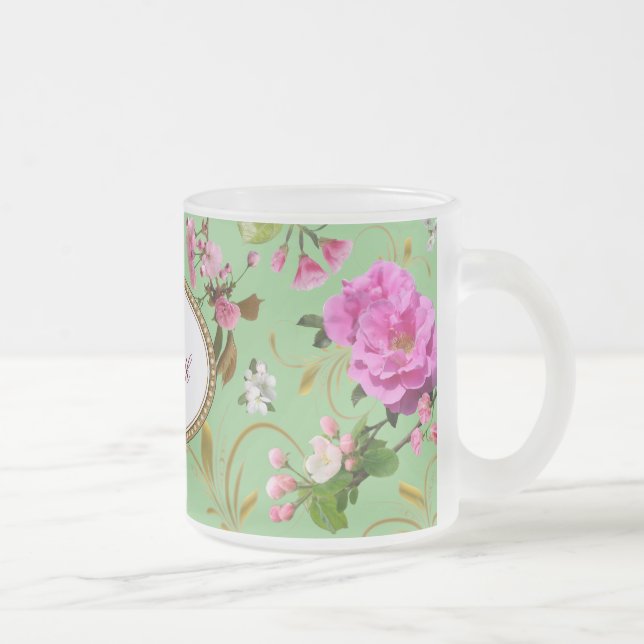 Taza De Cristal Esmerilado Flores rosadas monográficas (Derecha)