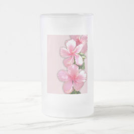 Taza De Cristal Esmerilado Flores rosas brillantes de Hibiscus