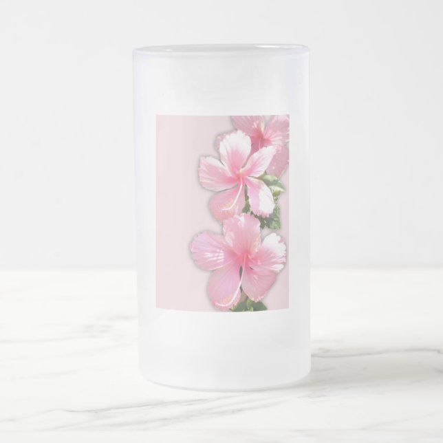 Taza De Cristal Esmerilado Flores rosas brillantes de Hibiscus (Centro)