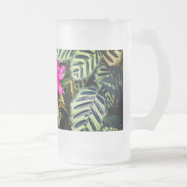 Taza De Cristal Esmerilado Flores rosas, plantas tropicales