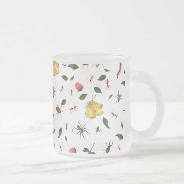 Taza De Cristal Esmerilado Flores silvestres y bugs de los bosques de moda (Derecha)