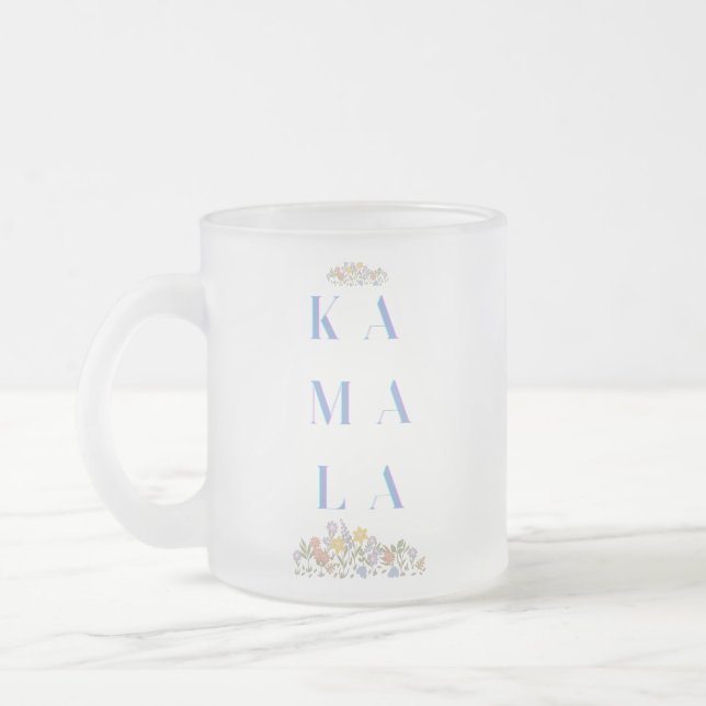 Taza De Cristal Esmerilado Flores. Sutil. Kamala Harris (Izquierda)