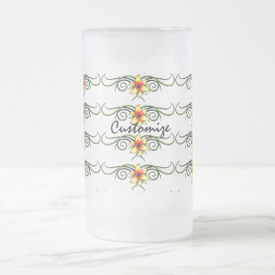 Taza De Cristal Esmerilado flores tribales amarillas