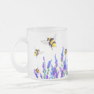 Taza De Cristal Esmerilado Flores y abejas café Mug