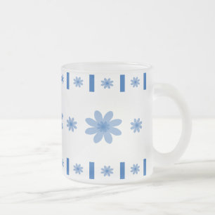 Taza De Cristal Esmerilado Flores y bloques azules
