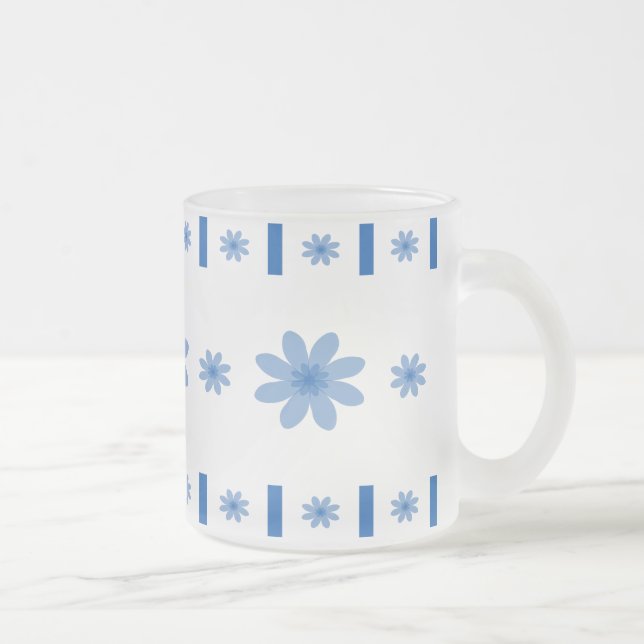 Taza De Cristal Esmerilado Flores y bloques azules (Derecha)