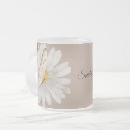 Taza De Cristal Esmerilado Flores y mariposas acuarelas personalizadas