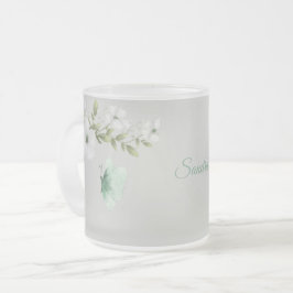 Taza De Cristal Esmerilado Flores y mariposas acuarelas personalizadas