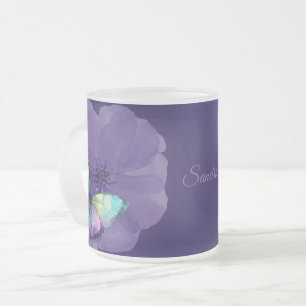 Taza De Cristal Esmerilado Flores y mariposas acuarelas personalizadas