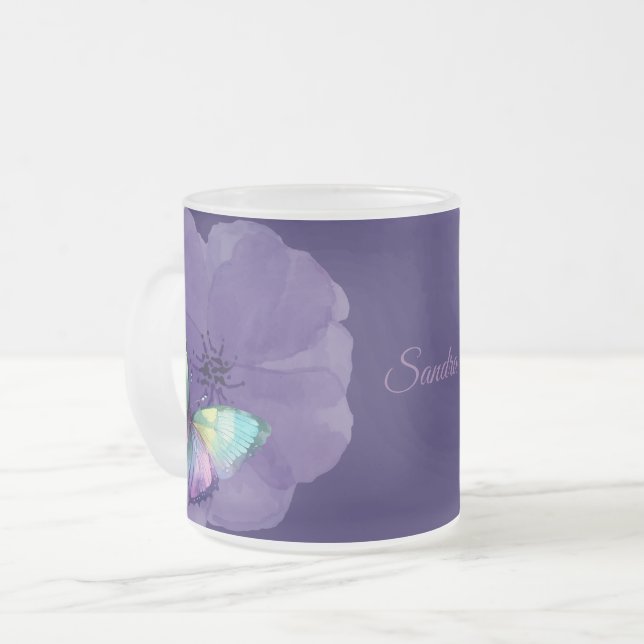 Taza De Cristal Esmerilado Flores y mariposas acuarelas personalizadas (Anverso izquierdo)