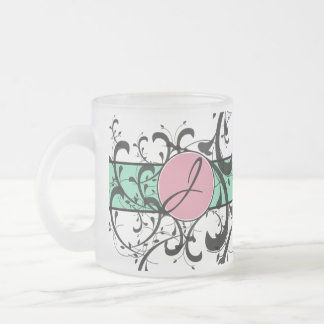 Taza De Cristal Esmerilado Flourish de lujo personalizado con monograma