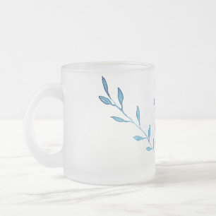 Taza De Cristal Esmerilado Follaje azul acuarela