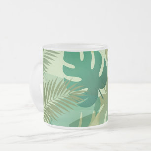 Taza De Cristal Esmerilado Follaje Tropical Hoja Verde Airy