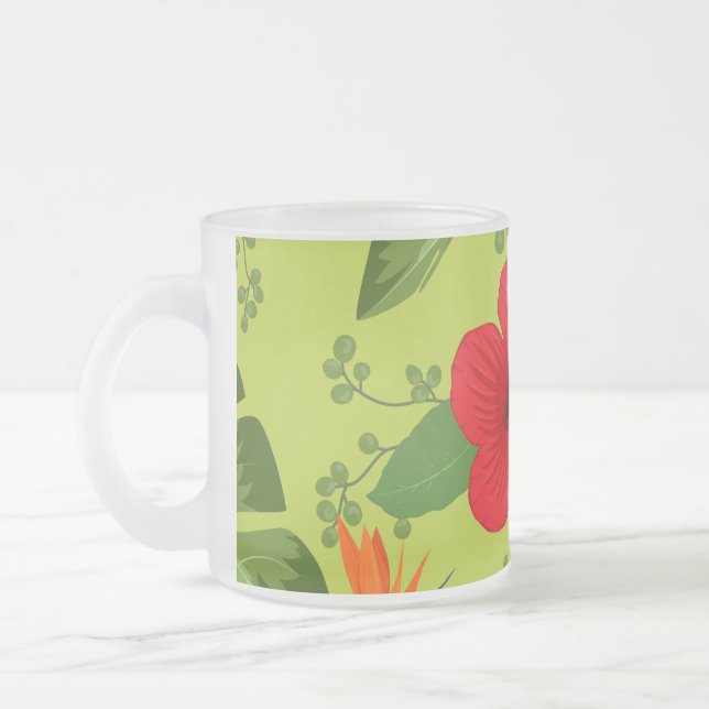 Taza De Cristal Esmerilado Fondo de las flores tropicales 6 (Izquierda)