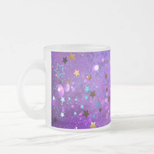 Taza De Cristal Esmerilado Fondo de Relieve metalizado púrpura con estrellas (Izquierda)