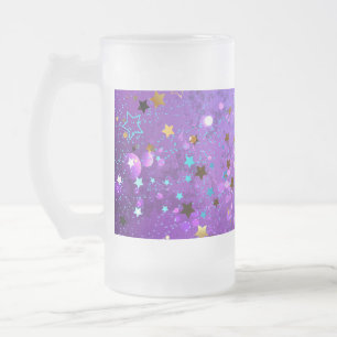 Taza De Cristal Esmerilado Fondo de Relieve metalizado púrpura con estrellas