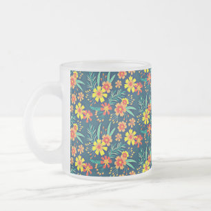 Taza De Cristal Esmerilado Fondo Floral Hermoso Diseño-46566