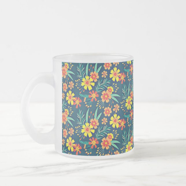 Taza De Cristal Esmerilado Fondo Floral Hermoso Diseño-46566 (Izquierda)