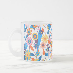 Taza De Cristal Esmerilado Fondo floral multicolor exótico-32939