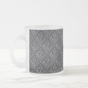 Taza De Cristal Esmerilado Fondo negro del patrón de damasco-23961