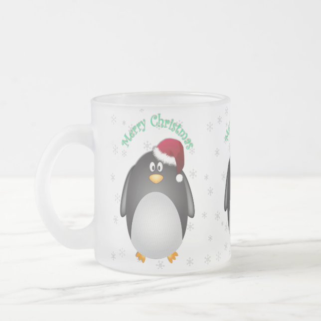 Taza De Cristal Esmerilado Fondo transparente del pingüino de las Felices (Izquierda)