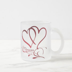 Taza De Cristal Esmerilado Forever Hearts Red on White