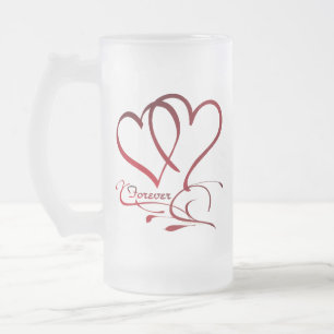 Taza De Cristal Esmerilado Forever Hearts Red on White