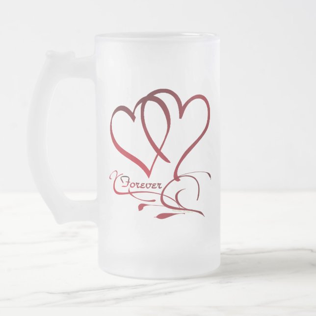 Taza De Cristal Esmerilado Forever Hearts Red on White (Izquierda)