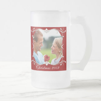 Taza De Cristal Esmerilado Foto de Navidades rojos Mug Frotada con la fronter