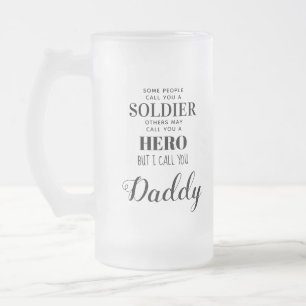 Taza De Cristal Esmerilado Foto del Día del Padre Padre, héroe militar
