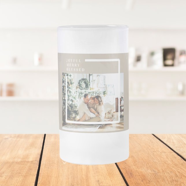 Taza De Cristal Esmerilado Foto familiar moderna | Joyful Merry Blessed (Subido por el creador)