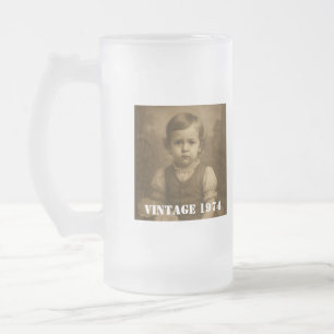 Taza De Cristal Esmerilado Foto infantil personalizada, nombre y año vintage