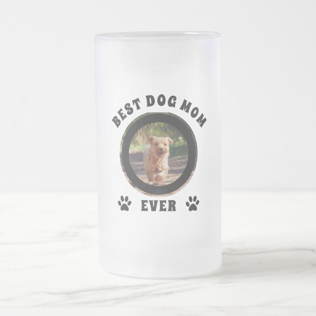 Taza De Cristal Esmerilado Foto personalizada de la mejor madre del perro Per (Centro)