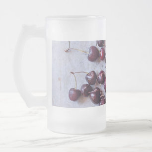 Taza De Cristal Esmerilado Fotografía de Cerezas Rojas Frescas
