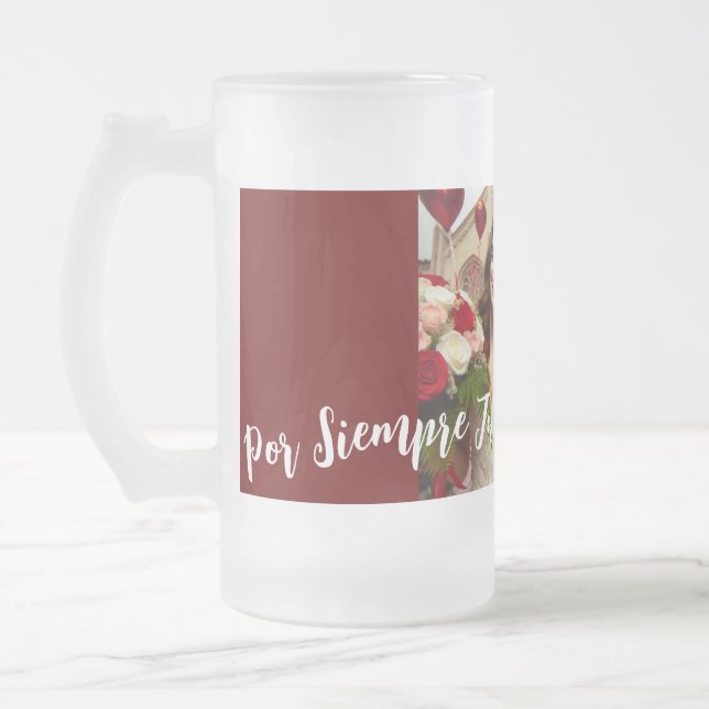 Taza De Cristal Esmerilado Fotos de aniversario de Red y Blanco Happy (Izquierda)