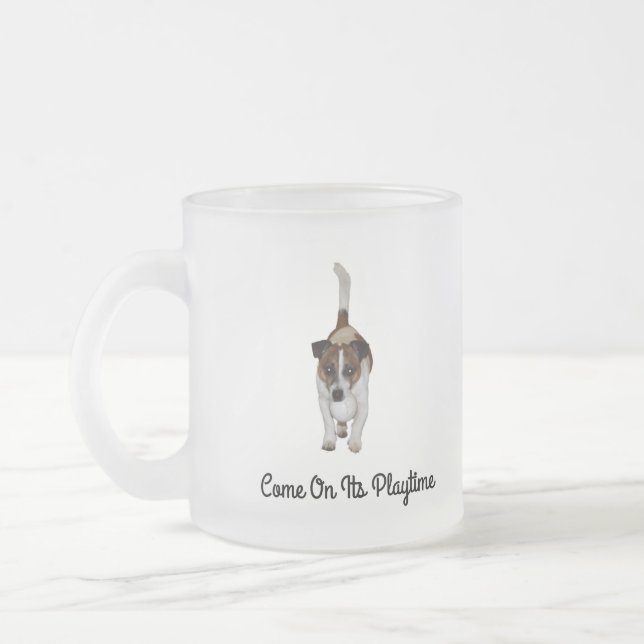 Taza De Cristal Esmerilado Fox Terrier Saltando A Un Árbol, (Izquierda)