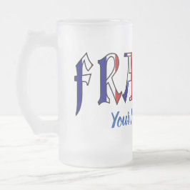 Taza De Cristal Esmerilado Francia: Colores de bandera franceses personalizad