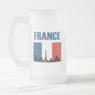 Taza De Cristal Esmerilado Francia Viaje - Bandera Francesa de la Línea Skyl