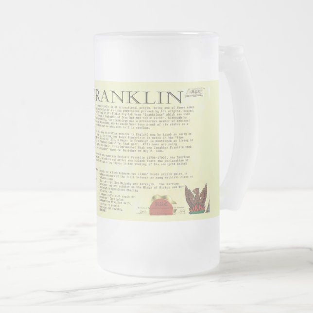 Taza De Cristal Esmerilado Franklin Family Name Beer Mug (Anverso derecho)