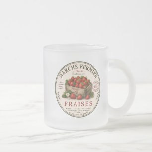 Taza De Cristal Esmerilado Fresas de Mercadillo Francés Vintage