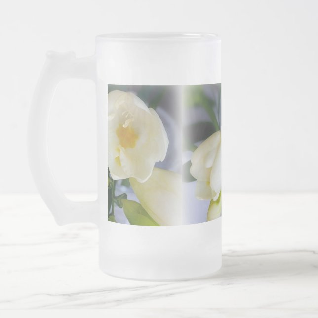 Taza De Cristal Esmerilado fresia amarilla blanca (Izquierda)