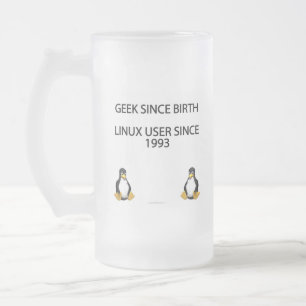 Taza De Cristal Esmerilado Friki desde nacimiento. Usuario de Linux desde