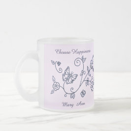 Taza De Cristal Esmerilado Frosted Glass Pink Butterfly Mug