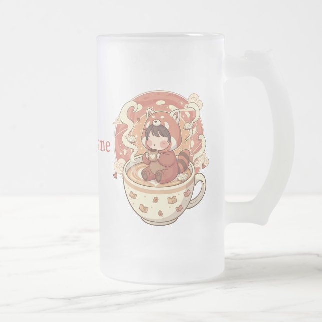 Taza De Cristal Esmerilado Frosted Glass Red Panda Warm Glow Mug (Derecha)
