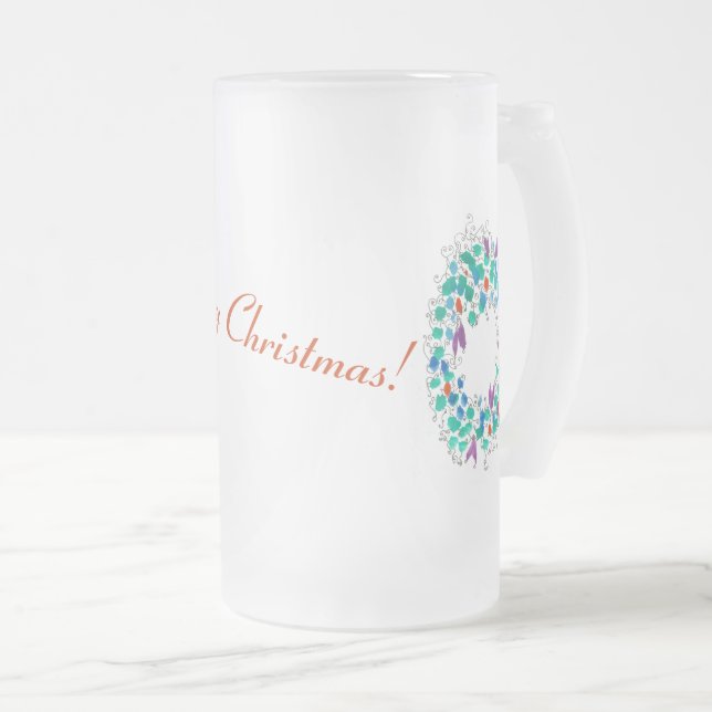 Taza De Cristal Esmerilado Frosty Merry Christmas Wreath (Anverso derecho)