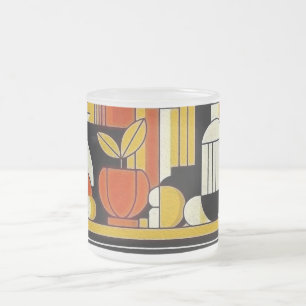 Taza De Cristal Esmerilado Frutas y botellas estilizadas