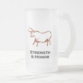 Taza De Cristal Esmerilado Fuerza De Toro Y Camisa De Honor Marrón