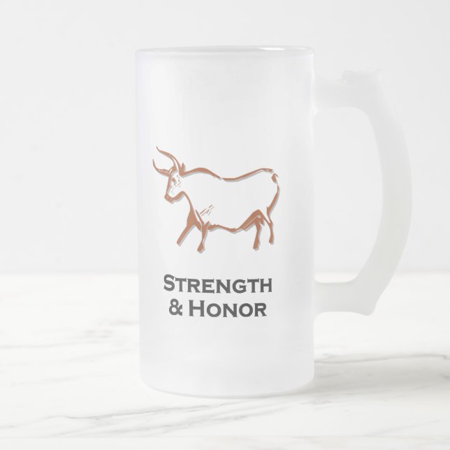 Taza De Cristal Esmerilado Fuerza De Toro Y Camisa De Honor Marrón (Derecha)