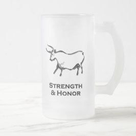 Taza De Cristal Esmerilado Fuerza De Toro Y Homenaje Negro